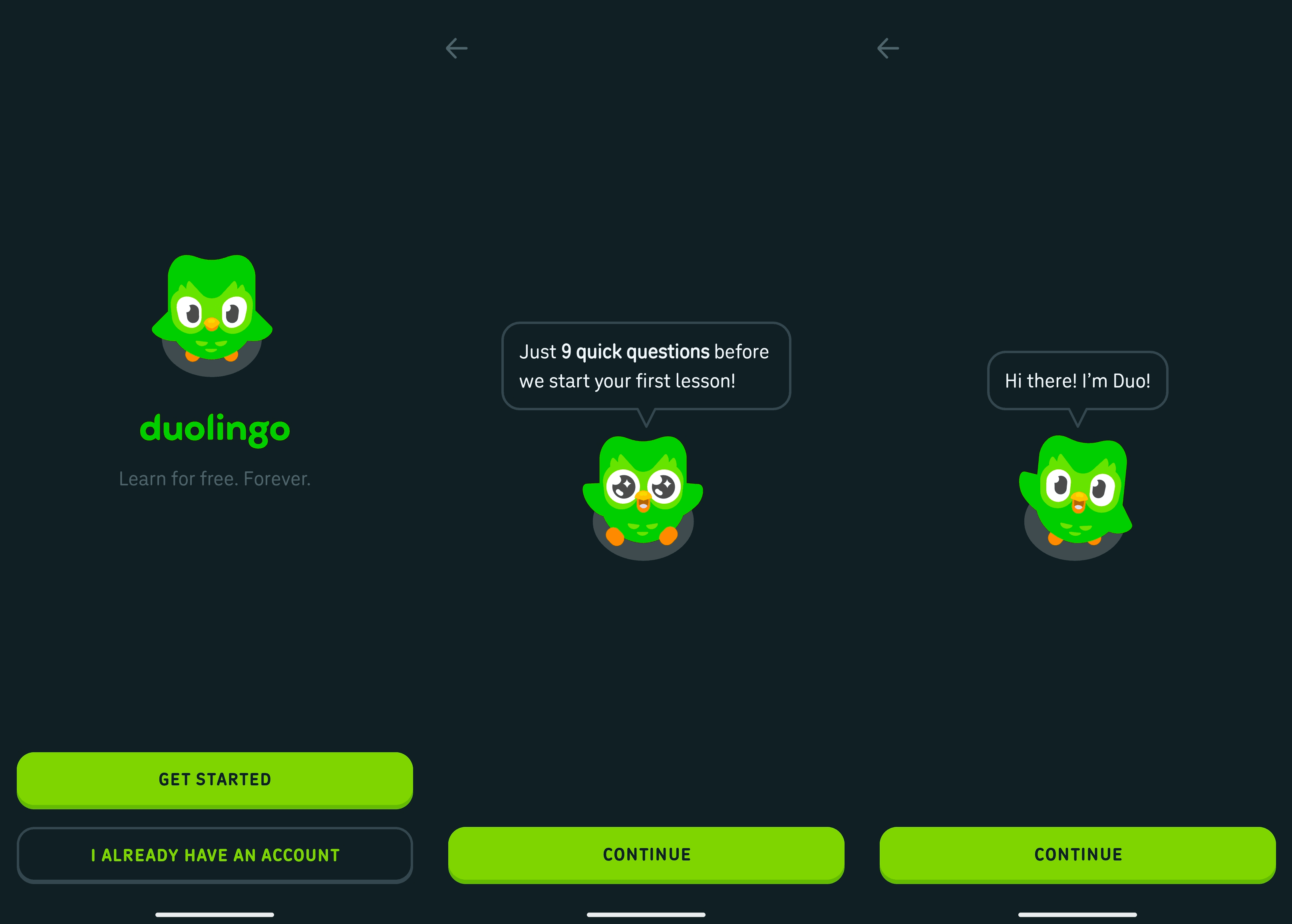 Duolingo onboarding screen showing language selection